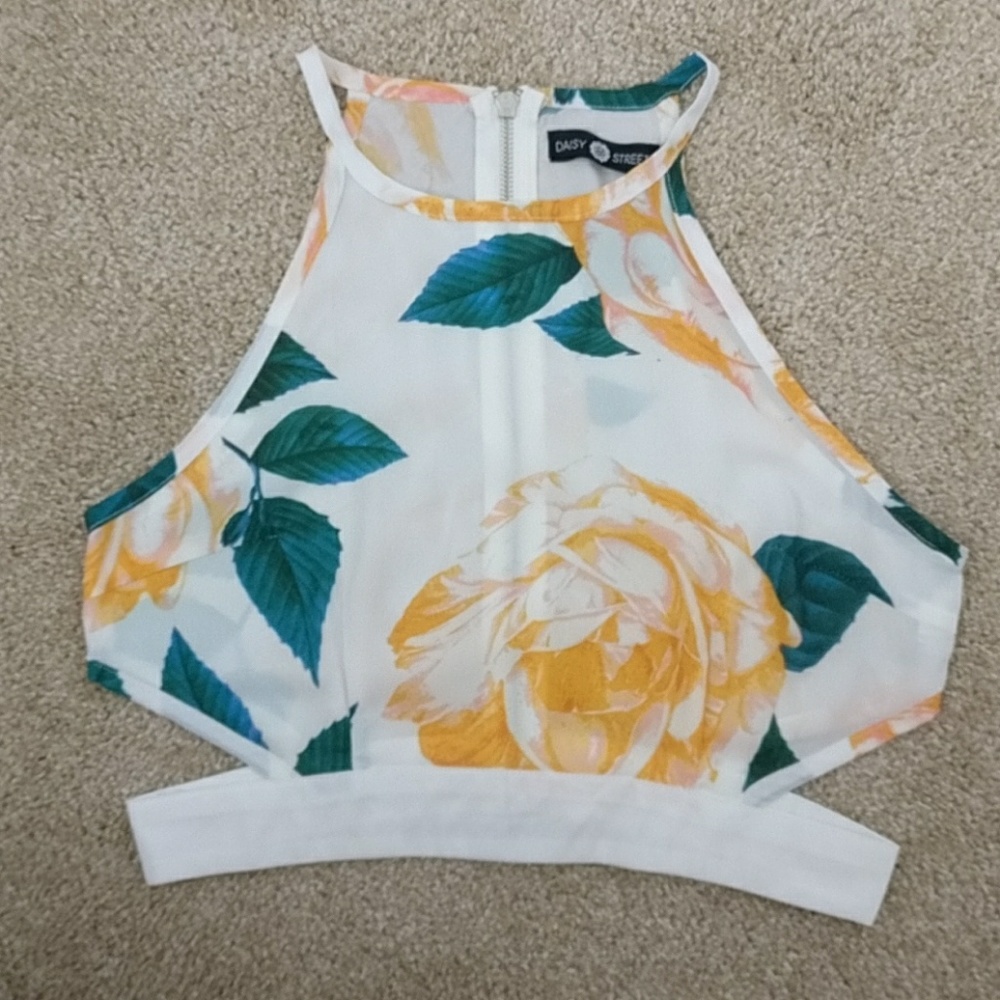 Daisy Street Rose Print Crop Top